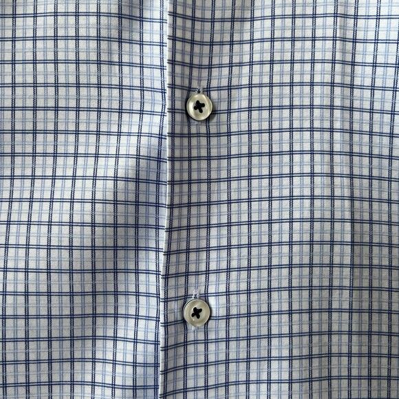 Visconti Men's Dress Shirt XL No Show Button Down Long Sleeve Blue & White Nice - Picture 4 of 9